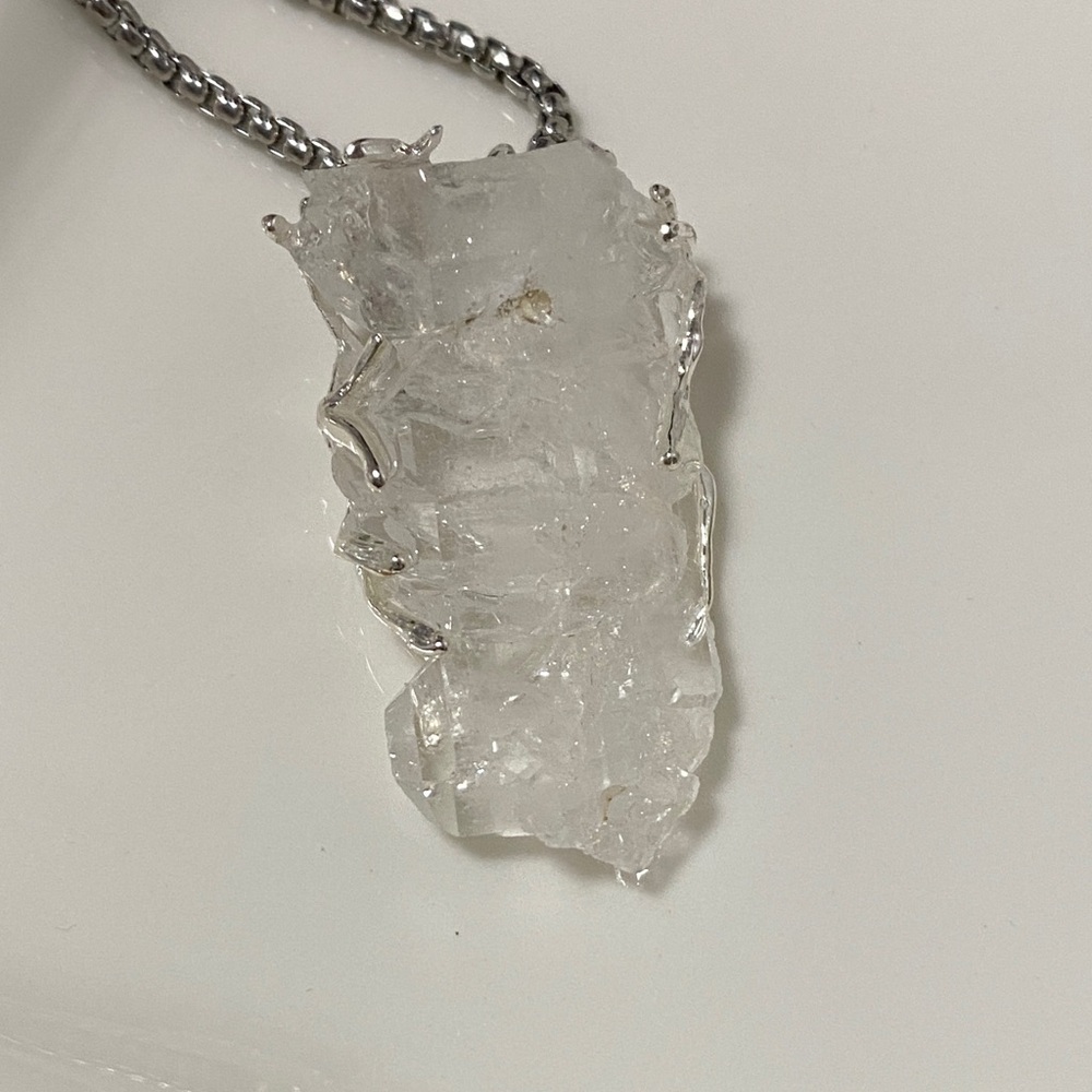 Raw Clear Quartz Pendant • Natural Druzy Cluster Necklace • Earthy Geometric